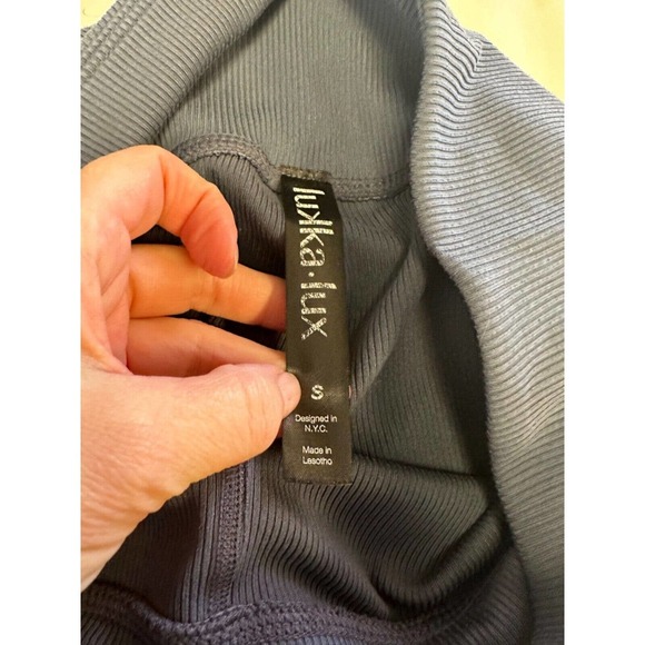 Lukka Lux Leggings Womens size S Small Blue Ribbed With Side Pockets Stretch A39 - Picture 4 of 7